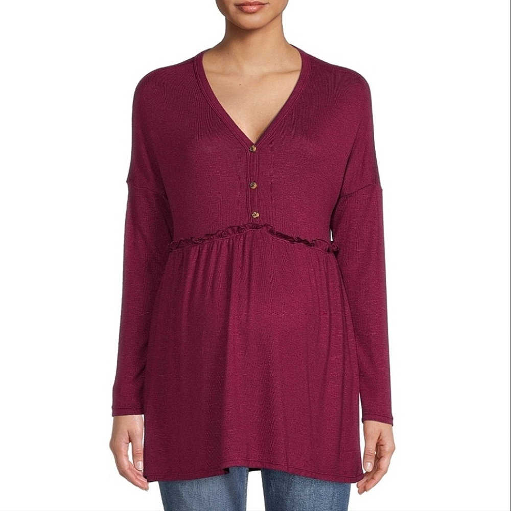 Time and Tru • Henley • Burgundy • Long Sleeved • Maternity • Baby Doll Top